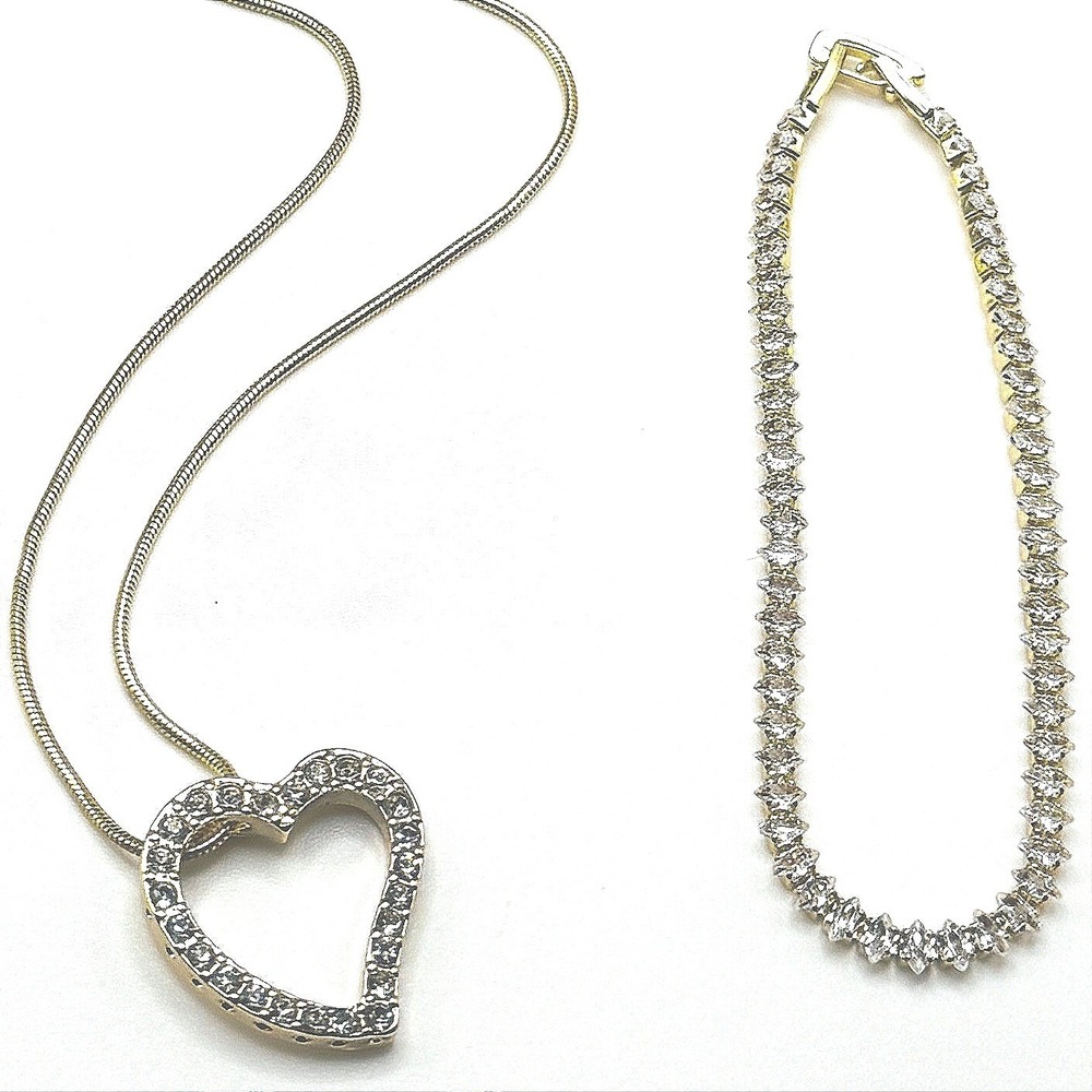 Heart Pendant Necklace Made with Swarovski Crystals Tennis Bracelet Set New